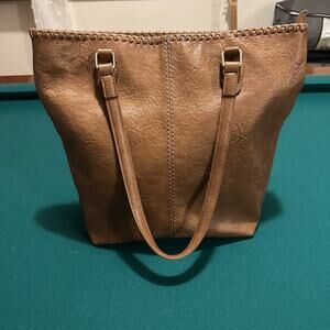Antik Kraft Tan Faux Leather Tote Bag Shoulder Purse with Zip Pocket Boho Style